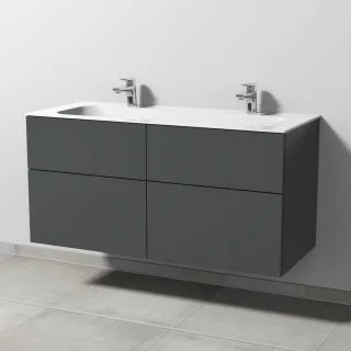 Sanipa 3way Keramik-Set Finion Keramik-Doppelwaschtisch und Unterbau mit 4 Auszügen, Anthrazit-Matt SM40422