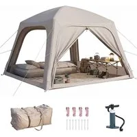 Meulbaty aufblasbares Zelt Camping Pavillon mit Luftpumpe Abnehmbarer Türvorhang, Personen: 6 (1 tlg., Air Glamping Zelte für 4 Jahreszeiten Camping), Aufblasbares Campingzelt aus Wasserdichtem Oxford-Stoff