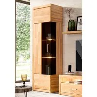 OTTO home Vitrine Ribe,180cm hoch,5 Fächer,2 Glasböden variabel einsetzbar Korpus aus Holzwerkstoff,dunkles gehärtetes Glas, Metall Griffe