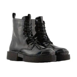 Armani Exchange - Springerstiefel für Damen, flach geformter Absatz (Schwarz)