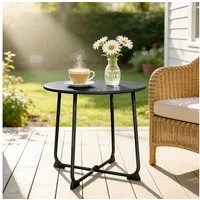 Outsunny Beistelltisch Balkontisch aus Metall, wetterfest, Gartentisch, Grau (Outdoor Tisch, 1-St., Rund Kaffeetisch), für Garten Balkon Veranda