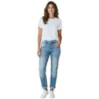 Herrlicher Boyfriend-Jeans Shyra Cropped Stretch Jeans mit halb verdeckter Knopfleiste besondere Nahtführung, halb verdeckte Knopfleiste