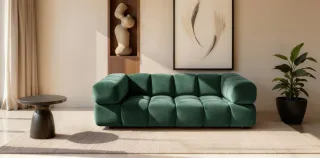 Sofa Designersofa BLANCHE 3-Sitzer in Stoff Bluvel Flaschengrün