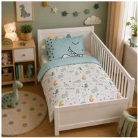 Familando Babybettwäsche Dino 100x135 40x60cm süßer Dinosaurier mit Stacheln, Renforcé, 2 teilig, mit liebevollem Motiv & süßen Details