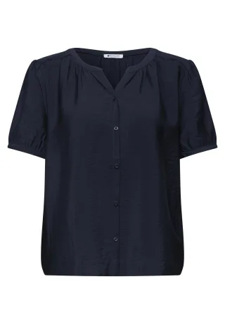 Street One - Kurzarm Bluse mit Split Neck und Knöpfen deep blue - Gr. - 36