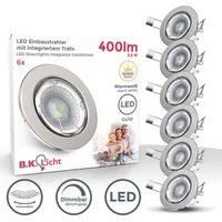 B.K.Licht LED Einbaustrahler 6er SET Einbauleuchten 86mm flach dimmbar Einbaumaß 68mm - 10-04-06-S, Dimmfunktion, LED wechselbar, Warmweiß, 3000K Einbauspots schwenkbar 5,5W 400lm GU10 Leuchtmittel matt-Nickel