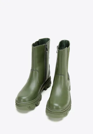 Wittchen Damen-Plateau-Stiefel aus Leder, Grün, Naturleder