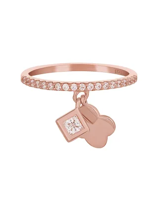 cai Ring 925 Sterling Silber rosé vergoldet mit Anhängern Kleeblatt Zirkonia