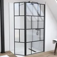 Marwell Walk-in-Dusche Bricks, Einscheibensicherheitsglas, (3 tlg), 90+40 x 195 cm, inkl. Haltestange für Wandmontage