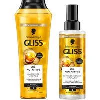 Gliss Haarshampoo Oil Nutritive 250ml & Express-Repair-Spülung 200ml, 2-tlg., Pflegespülung, Hitzeschutz, Sprüh-Spülung