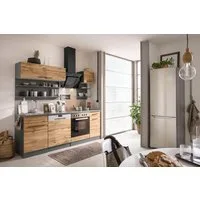 KOCHSTATION Küchenzeile KS-Tulsa, ohne E-Geräte, Breite 210 cm, schwarze Metallgriffe, MDF Fronten