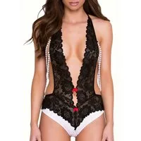 Lovolotti Body-Ouvert Reizvolle Dessous Nachtwäsche Babydoll Unterwäsche mit Neckholder sexy Nachtkleid Bodysuit Spitze Durchsichtig transparent