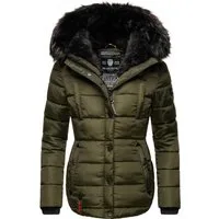 Marikoo Steppjacke Lotusblüte hochwertige Winter Jacke mit edler Kunstpelz Kapuze