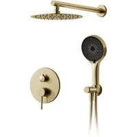 Oihpaw Duschsystem Dusch-Set Unterputz mit Regendusche & Brause, gebürstet Gold, 1 tlg., 30x30 cm Regendusche, 360° verstellbar + Anti-Kalk, Unterputz-Set