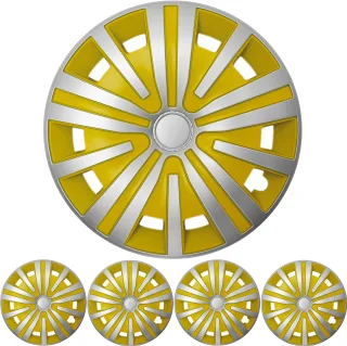 16 ZOLL 4x PREMIUM DESIGN Radkappen Radzierblenden Set Spinel in Silber / Gelb