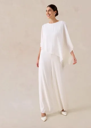 bonprix Overall aus feinem Chiffon, weiß, Gr.36, Overall aus feinem Chiffon mit asymmetrischem Überwurf