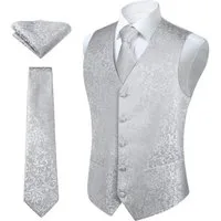 LuxusKollektion Krawatte Weste Herren Floral Jacquard Hochzeit Krawatte XL Silber grau