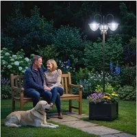Outsunny Außen-Stehlampe Gartenlicht 3-köpfige Lampe mit Blumentopf-Basis Wasserdicht Edelstahl, Solarbetrieb, Lichtsteuerung, LED, warmweiß, L60 x B55 x H189 cm