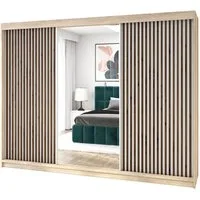 A&J MöbelLand GmbH Schiebetürenschrank FARA 200 cm mit 3D-Lamellen und Spiegelfront (TOP ANGEBOT! Geräumiger Schrank mit einer Breite von 200 cm ideal zur Aufbewahrung von Kleidung und Accessoires. Wählen Sie das ideale Modell für Ihr Schlafzimmer!, 