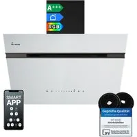 KKT KOLBE Wandhaube Dunstabzugshaube 60cm AURORA6005SW RGBW Ambientebeleuchtung Dunstabzugshaube 60cm AURORA6005SW RGBW Ambientebeleuchtung, Kopffreihaube / Umluft / Abluft / Smart WiFi-App / Schwarz Weiß / Glas
