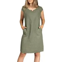 Caspar Sommerkleid SKL042 Damen Sommer Leinenkleid mit dezentem Spitzeneinsatz Luftig leicht, figurumspielende Form, mit seitlichem Jersey-Einsatz