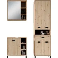 byLIVING Badmöbel-Set Wellness, (Komplett-Set, 3-St., 3-tlg), praktisches 3er-Set mit LED Beleuchtung und viel Stauraum