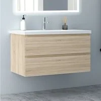 Aica Sanitär Waschtisch Waschtische Unterschrank MDF hängend mit Wachbecken Badmöbel Set 100CM