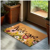 BRUBAKER Fußmatte Blumen und Pflanzen - 45 x 75 cm Schmutzfangmatte - Kokos Fußabtreter, Rechteckig, Höhe: 16 mm, Antirutsch Türmatte für Außen und Innen - Wetterfest und Rutschfest