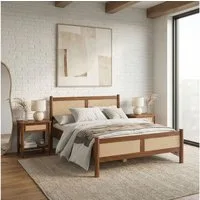 IDIMEX Massivholzbett CEFIRA, Doppelbett 140x190 cm mit Rattangeflecht Eiche Finish