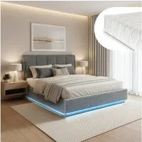 en.casa Polsterbett, mit Matratze »Tröstiar« mit LED-Beleuchtung 140x200cm Anthrazit