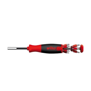 Wiha Schraubendreher mit Bit Magazin LiftUp 25 magnetisch gemischt mit 12 Bits, 1/4 zoll - 5 Stück - 38600