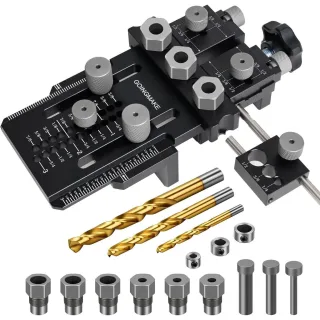 Dowel Jig Kit with Quick Positive Stop and Clamp Adjustable Doweling Jig for Drill 1/4 3/8 and 1/2 Inch Accurate Straigh