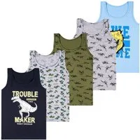 LOREZA Unterhemd 5er Set Jungen Unterhemden - Dinosaurier - Bunt (Spar-Packung, 5-St., 5er Pack)
