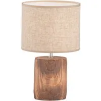 FISCHER & HONSEL LED Nachttischlampe, Dimmfunktion, LED wechselbar, Warmweiß, mit Beton-Fuß Holz-Optik & Landhausstil Leinen-Schirm Beige, Höhe 35cm