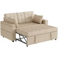 Merax Schlafsofa mit Schlaffunktion & verstellbarer Rückenlehne (108°/138°/180), Baumwoll-Leinen, 159×142,5×92cm 1 Teile, 2-Sitzer Sofa Klappsofa mit Armlehnen-Staufächer, 2 Kissen & Stauraum