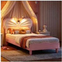 Furnishings Home Kinderbett Polsterbett LED mit Kopfteil 90x200 cm (Einzelbett mit LED-Beleuchtung), Geeignet für Jungen und Mädchen