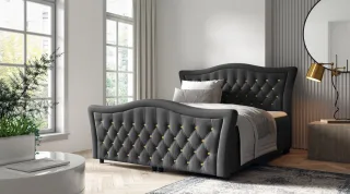 Boxspringbett Schlafzimmerbett TURHAN 180x200cm Stoff Elisa Velvet Dunkelgrau
