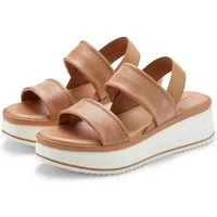 LASCANA Sommerschuh, Sandale, Sandalette, offener Schuh, Plateausandale, Plateausandaletten Sandalette aus Leder mit modisch bequemer Plateausohle