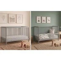 Kids Collective Babybett Kinderbett Gitterbett Baby Bett mit Rausfallschutz 60x120 70x140, stabiles Buchenholz, made in Europe 60x120 cm Grau
