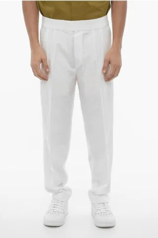 Slim Fit Hose mit doppelter Bundfalte und elastischem Bund in Weiß