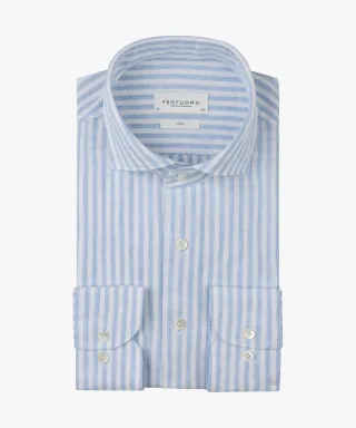 Profuomo - Blaues Leinenstreifen-Hemd blau - Gr. - 44