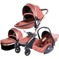 TPFFamily Kombi-Kinderwagen Babyschale Baby, Buggy Babywanne Kinderwagen 3 in 1 inkl. Stauraum Kunstleder Braun