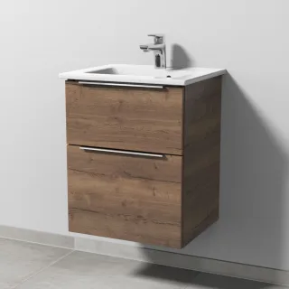 Sanipa 3way Keramik-Set Venticello Keramik-Waschtisch und Unterbau mit 2 Auszügen, Eiche-Tabak UM32050