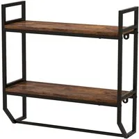 COSTWAY Wandregal, Metallrahmen, 2 Ebenen mit Stange, Industrial, 20x59x58cm