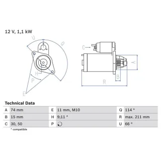 Bosch Anlasser 1,1 kW Toyota 0986018480