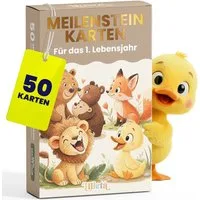 Lilletå Geburtskarte Meilensteinkarten Tiere Baby – 50 Karten Meilensteine im ersten Jahr, Geschenkidee Babyparty - Monatskarten Baby