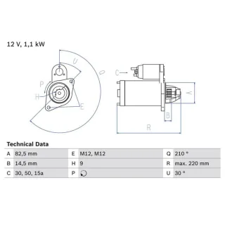 Bosch Anlasser 1,1 kW Audi Skoda VW 0986016330