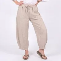 OriginalYou Schlupfhose Sommerhose Damen 7/8 Bohohose Elastikbund Schlupfhose Baumwolle seitlicher Schlitz mit Knopfapplikation, erhältlich in 42-46