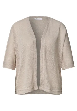 Street One - Kurzarm Jacke im Strick-Look mit Glitzer beige - Gr. - 36