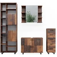 Vicco Badmöbel-Set Ilias, Eiche rustikal, 4 Teile, mit Hochschrank, (4-St., 4er Set)
